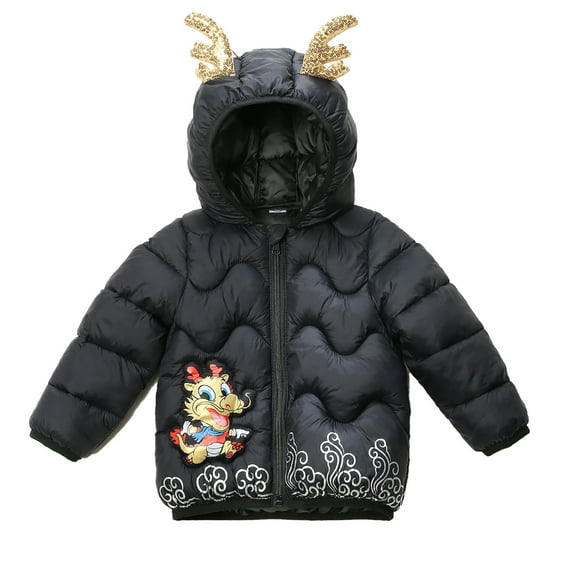 Hpapadks Boys Winter Coat Long Sleeve Warmth Loong Horn Ear Hooded Quilted Jacket Boys' Outerwear Jackets Black 2 Years-3 Years