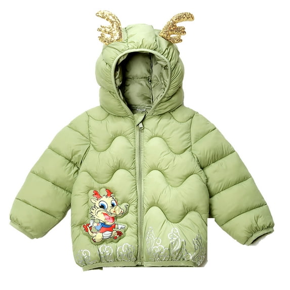 Hpapadks Boys Winter Coat Long Sleeve Warmth Loong Horn Ear Hooded Quilted Jacket Boys' Outerwear Jackets Green 18 Months-24 Months