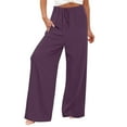 thumbnail image 1 of Hpapadks Casual Pants for Women Daily Elastic Mid Waist Workout Solid Loose Casual Trousers Slacks for Women Purple L, 1 of 7