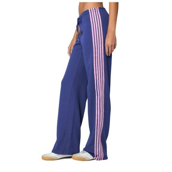 Hpapadks Casual Pants for Women Drawstring Waist Wide Leg Track Pant with Contrast Side Stripes Womens Slacks Blue L