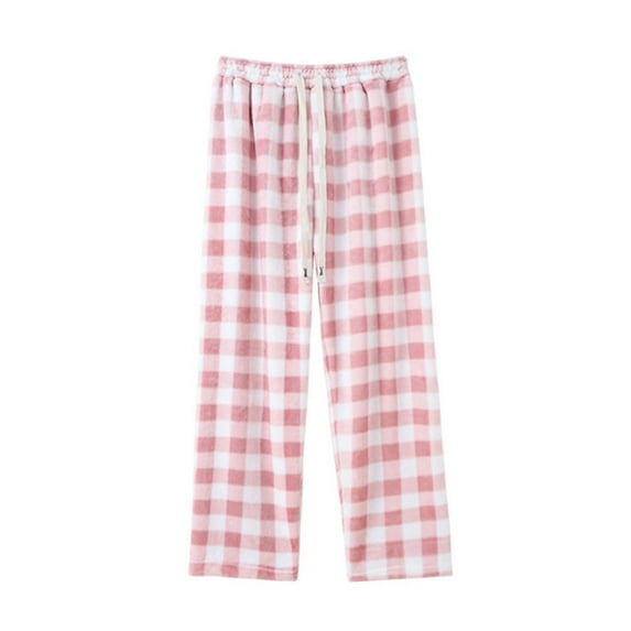 Hpapadks Casual Pants for Women Fashion Lace Up Loose Comfortable Plaid Pajamas Pants Slacks for Women Pink XXL