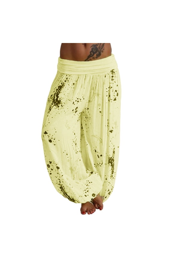 Casual Pants for Women Hippie Boho Yoga Harem Pant Lounge Beach Trousers Womens Slacks Yellow M