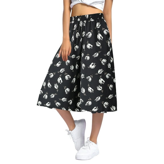 Hpapadks Casual Pants for Women Printed Elastic Waist Wide Leg High Waisted Knee Length Culottes Womens Slacks White XXXXL