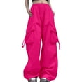 thumbnail image 1 of Hpapadks Casual Pants for Women Relaxed Fit Baggy High Waist Zipper Slim Drawstring Waist Pockets Loose Cargo Pant Slacks for Women Hot Pink S, 1 of 4