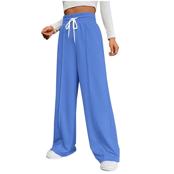 Hpapadks Casual Pants for Women Solid Versatile Leisure High Waisted Drawstring Wide Leg Sweatpants Slacks for Women Blue S