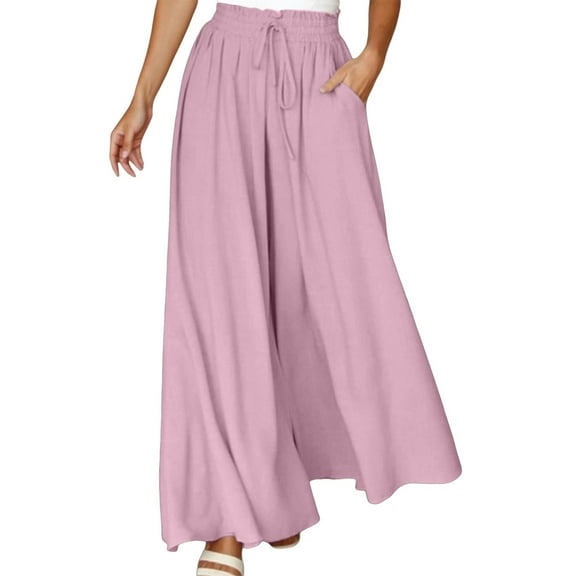 Hpapadks Casual Pants for Women Solid Wide Leg High Waisted Yoga Hippie Boho Beach Plus Size Palazzo Pant Womens Slacks Purple L