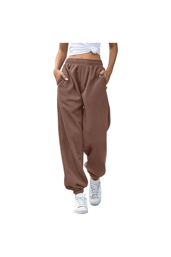 Casual Pants for Women Solid Workout High Waisted Yoga Joggers Sweatpants with Pockets Slacks for Women Khaki XL