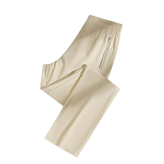 Hpapadks Casual Pants for Women Summer Sports Quick Dry Solid Elastic Waist Pocket Daily Wide Leg Pant Slacks for Women Beige L