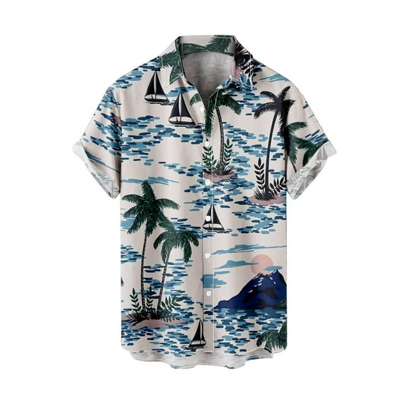 Hpapadks Casual Shirts for Men Beach Trend Leisure 3D Digital Print Blouses Short Sleeve Lapel Button Down Men Dress Shirt Sky Blue XXXXL