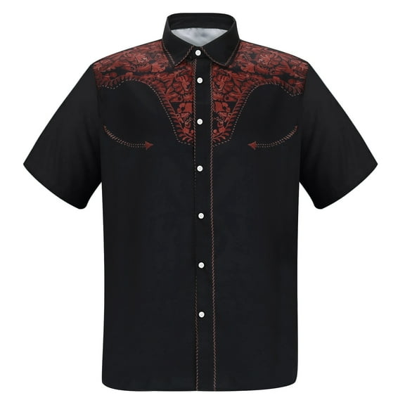 Hpapadks Casual Shirts for Men Western Cowboy 3D Print Short Sleeve Button Down Lapel Business Blouses Loose Mens Dress Shirts Red L