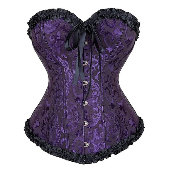 Hpapadks Corset Belt for Women Vintage Floral Embroidery Patterns Bustier Bodysuit Lace Up Cosplay Boned Corset Belt Halloween Costumes Purple