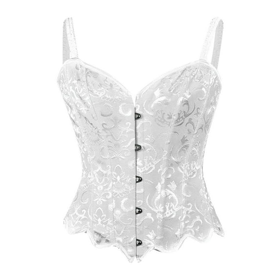 Hpapadks Corset Belts for Women Spaghetti Straps Vintage Embroidery Patterns Bustier Bodysuit Lace Up Push Up Overbust Retro Corset Belt Halloween White