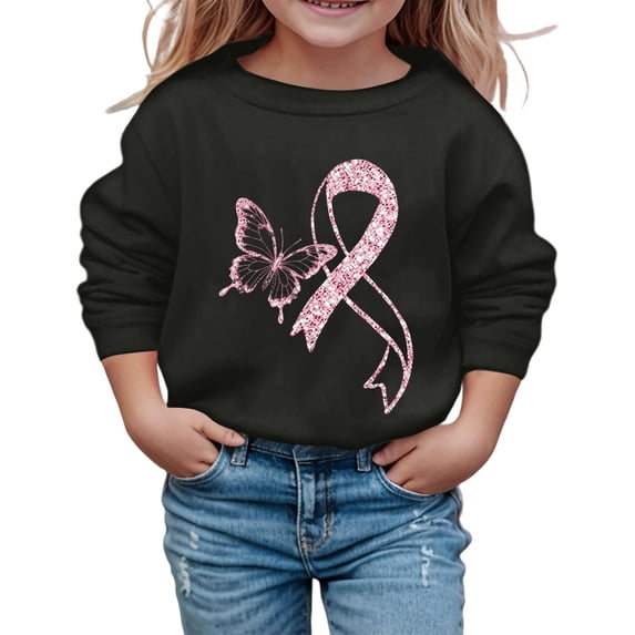 Hpapadks Crewneck Sweatshirts Kids Breast Cancer Graphic Crewneck Long Sleeve Pullover Sweatshirt Black 11-12 Years