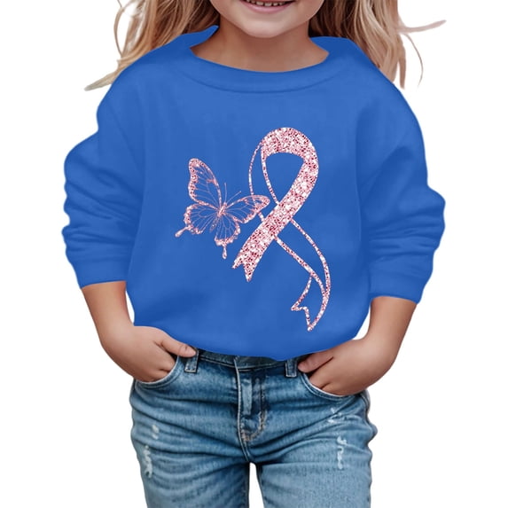 Hpapadks Crewneck Sweatshirts Kids Breast Cancer Graphic Crewneck Long Sleeve Pullover Sweatshirt Blue 9-10 Years