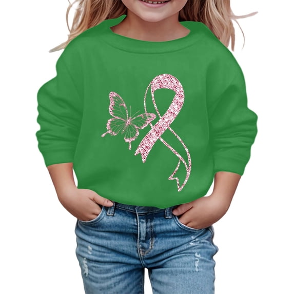 Hpapadks Crewneck Sweatshirts Kids Breast Cancer Graphic Crewneck Long Sleeve Pullover Sweatshirt Green 5-6 Years