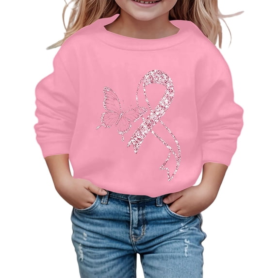 Hpapadks Crewneck Sweatshirts Kids Breast Cancer Graphic Crewneck Long Sleeve Pullover Sweatshirt Pink 9-10 Years