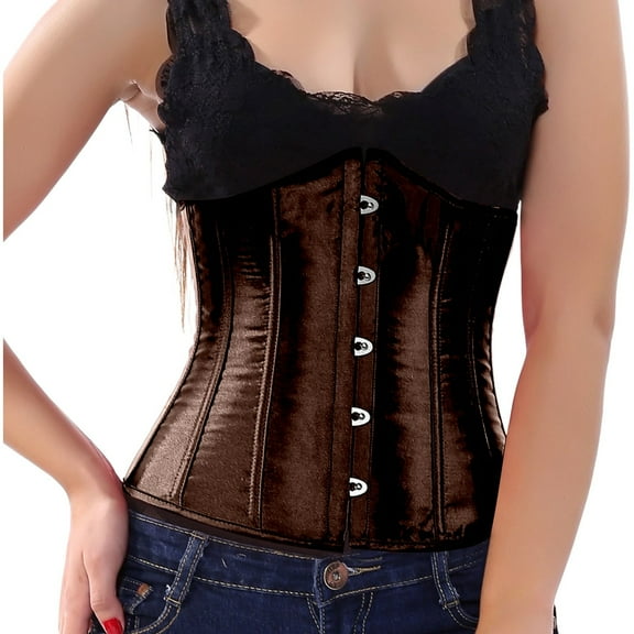 Hpapadks Fajas Colombianas Shapewear for Women Leather Light Tummy Control Underbust Wide Belt Tight Push Up Solid Vintage Corset Belt Halloween Brown