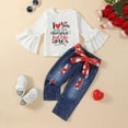 thumbnail image 1 of Hpapadks Fall Outfits for Girls Valentine's Day Winter Long Sleeve Love Prints Tops Denim Pants Belt 3 Piece Outfit Girls' Clothing Sets, 1 of 6