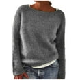 thumbnail image 1 of Hpapadks Fall Sweaters for Women 2025 Boat Neck Knitted Sweaters Vintage Long Sleeve Solid Lightweight Pullover Top Womens Sweater Grey XXXL, 1 of 5