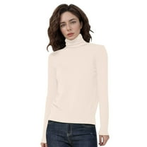 Hpapadks Fall Sweaters for Women Wool Seamless Sweaters Turtleneck Solid Long Sleeve Knitted Pullover Tops Womens Sweater Beige L