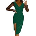 thumbnail image 1 of Hpapadks Formal Dresses for Women Mesh Long Sleeve V Neck Side Split Party Glittering Bodycon Dress Cocktail Dresses for Women Green S, 1 of 5