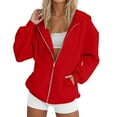 thumbnail image 1 of Hpapadks Full Zip Hoodies for Women Oversized Hooded Jacket Solid Loose Zipper Long Sleeve Sweatshirt B Red L, 1 of 4