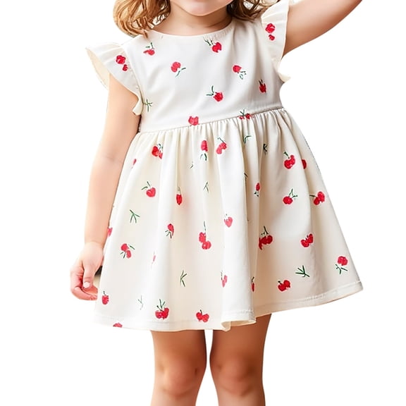 Hpapadks Girls Dresses Summer Fashion Cute Fly Sleeve Flower Prints Princess Dress Dresses for Dresses Pink 6-7 Years