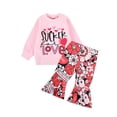 thumbnail image 1 of Hpapadks Girls Fall Outfits Valentine's Day Letter Hearts Print Long Sleeve Tops Flared Pants Outfit Girls' Clothing Sets, 1 of 6
