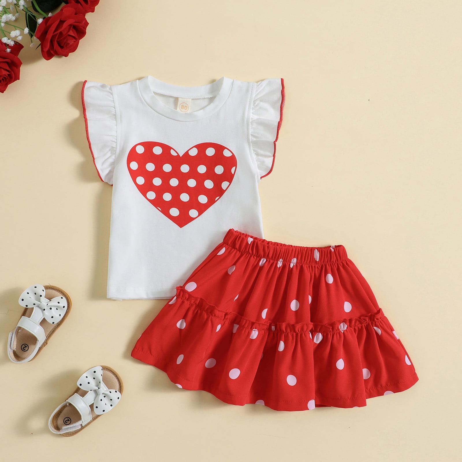 Hpapadks Girls Fall Outfits Valentine's Day Short Sleeve Hearts Printed — free download