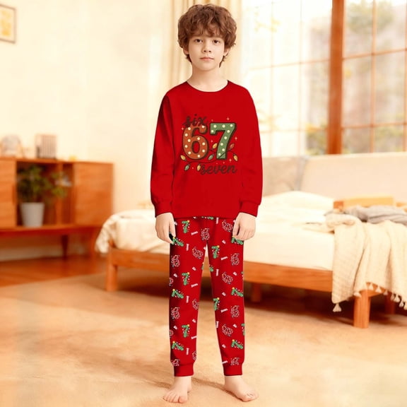 Hpapadks Girls Outfits Full Print Pajama Set Soft Long Sleeve 67 Print Loungewear Tops Pants Girls' Clothing Sets