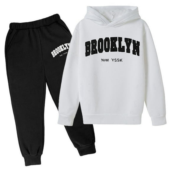 Hpapadks Girls Outfits Girl Casual Outfit City Letter Print Hooded Hoodie Soft Pants Playful 2 Piece Set Girls' Clothing Sets