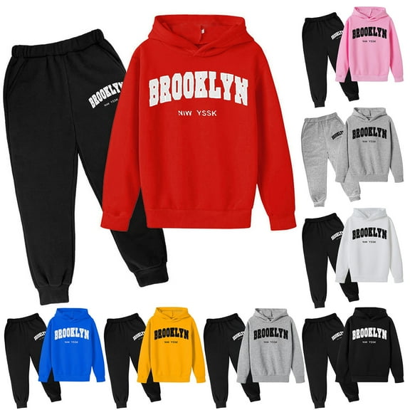 Hpapadks Girls Outfits Girl Casual Outfit City Letter Print Hooded Hoodie Soft Pants Playful 2 Piece Set Girls' Clothing Sets