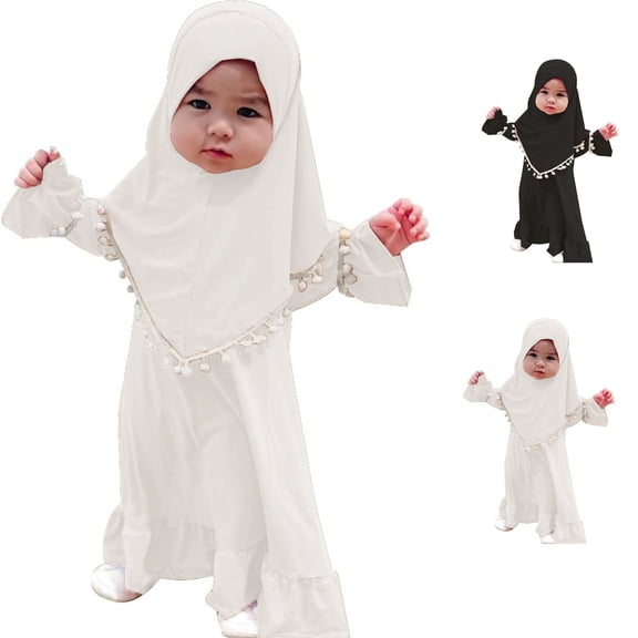 Hpapadks Girls Outfits Girl Muslim Prayer Outfit Long Sleeve Solid Muslim Dress with Hijab Girls' Clothing Sets