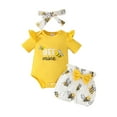 thumbnail image 1 of Hpapadks Girls Outfits Infants Short Sleeve Cartoon Bees Prints Romper Bowknot Shorts Hairband 3 Pc Set Girl Clothes Yellow 9-12 m, 1 of 7