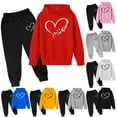 thumbnail image 1 of Hpapadks Girls Outfits Kids Casual 2 Piece Outfit Heart Print Hooded Hoodie Soft Pants Comfy Daily Wear Sweatsuit Girls' Clothing Sets, 1 of 3