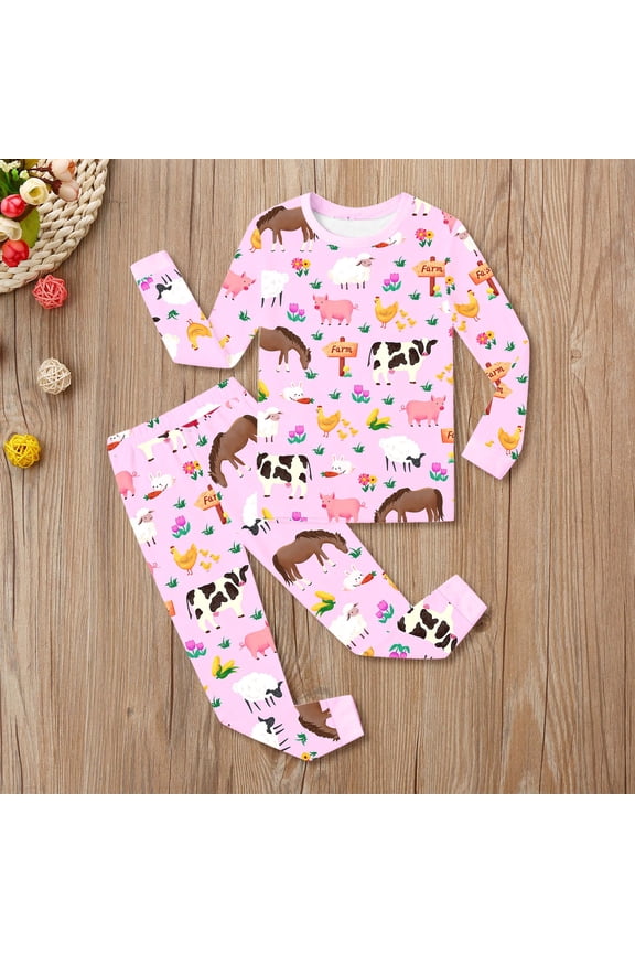Girls Outfits Stylish Soft Long Sleeve Animals Print Top Comfy Pants Playwear Coordinated Outfit Girls' Clothing Sets