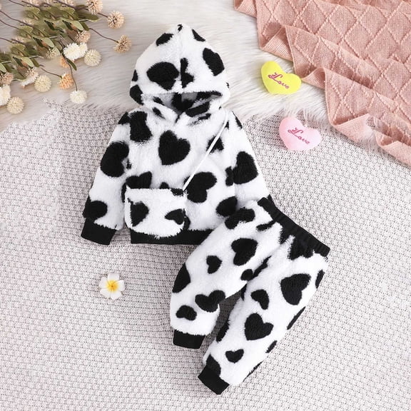 Hpapadks Girls Outfits Thickened Cute Love Plush Long Sleeve Hooded Hoodie Pants Bag 3 Piece Set Girls' Clothing Sets