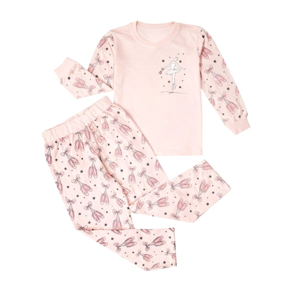 Hpapadks Girls Pajama Set Ballet Print Pajama Set Long Sleeve Top and Pants Pjs for Boys Light Pink 3-4 Years