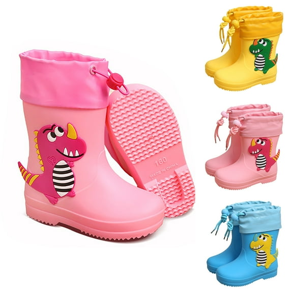 Hpapadks Girls Rain Boots Classic Rainy Day Pvc Rubber Waterproof Water Shoes With Adjustable Drawstring Cute Cartoon Mid Calf Sky Blue 2.5-3 Y