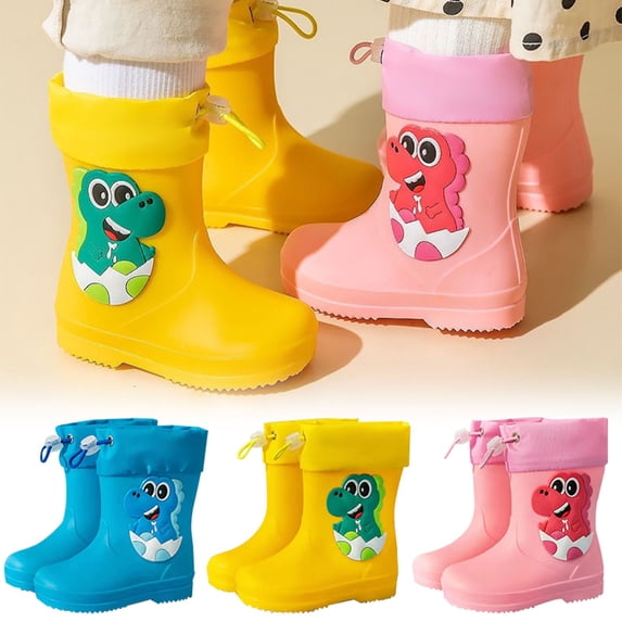 Hpapadks Girls Rain Boots Elastic Textured Soles Non Slip Lightwight Water Shoes With Adjustable Drawstring School Students Blue 18-24 m