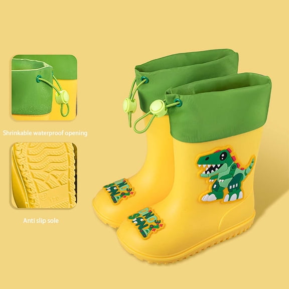 Hpapadks Girls Rain Boots Non Slip Comfortable Outdoor Play Shoes Cartoon Printed Mid Top Cute Water Shoes Kids Waterproof Boots Yellow