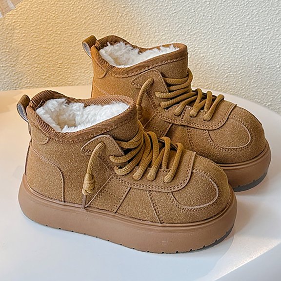 Hpapadks Girls Snow Boots Warm Winter Snow Shoes Casual Comfortable Cute Design Daily Wear Shoes Winter Boots Kids Coffee