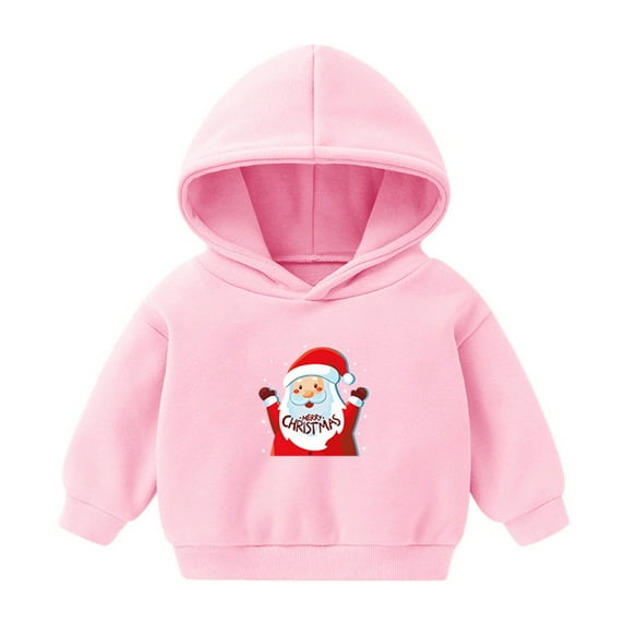 Hpapadks Girls Sweatshirt Christmas Prints Plus Long Sleeve Casual Hooded Tops Boys Hoodie Pink 18-24 Months