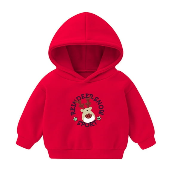 Hpapadks Girls Sweatshirt Christmas Prints Fleece Plus Long Sleeve Casual Hooded Tops Boys Hoodie Red 12-18 Months