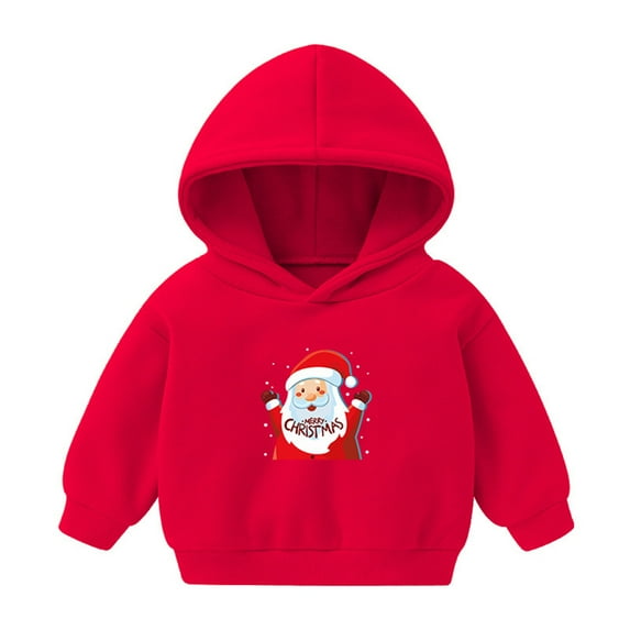 Hpapadks Girls Sweatshirt Christmas Prints Fleece Plus Long Sleeve Casual Hooded Tops Boys Hoodie Red 5-6 Years