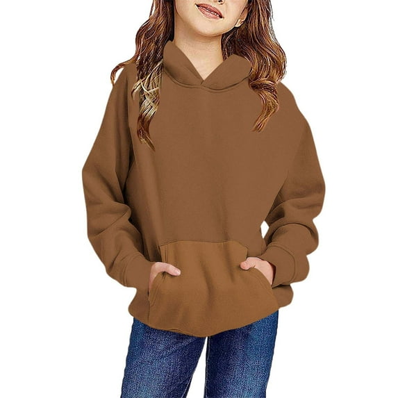 Hpapadks Girls Sweatshirt Long Sleeve Color Block Stylish Minimalist Casual Hooded Sweatshirts Boys Hoodie Coffee 5-6