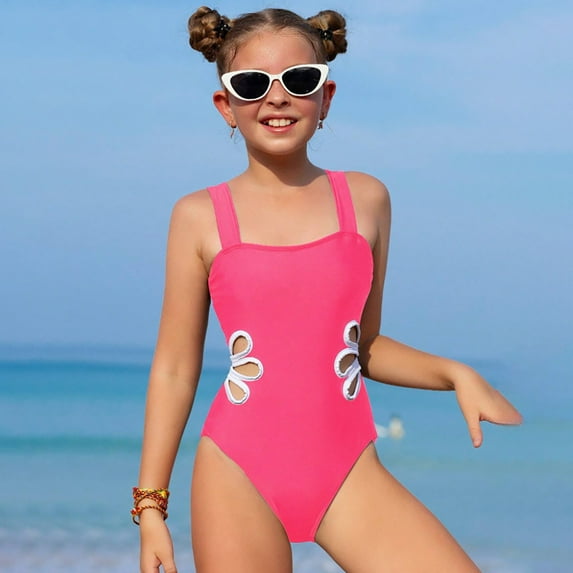 Hpapadks Girls Swimsuit Girl Solid Adjustable Straps Cut Out One Piece Swimsuits Bathing Suits for Girls RD2 9-10Y