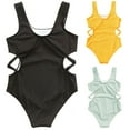 thumbnail image 1 of Hpapadks Girls Swimsuit Girl Summer Beach Pool Solid Waist Cut Out One Piece Swimsuits Girls Bathing Suits Black 7-8Y, 1 of 6
