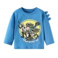 thumbnail image 1 of Hpapadks Girls Tops Casual Cartoon Letter Dinosaur Print Long Sleeve Crew Neck Base Top Boys Tshirts Dark Blue 3-4 Years, 1 of 7