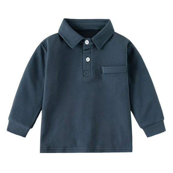 Hpapadks Girls Tops Fall Kids Casual Long Sleeve Solid Button Up Lapel Polo Shirt Top Boys Tshirts Navy 12-18 Months